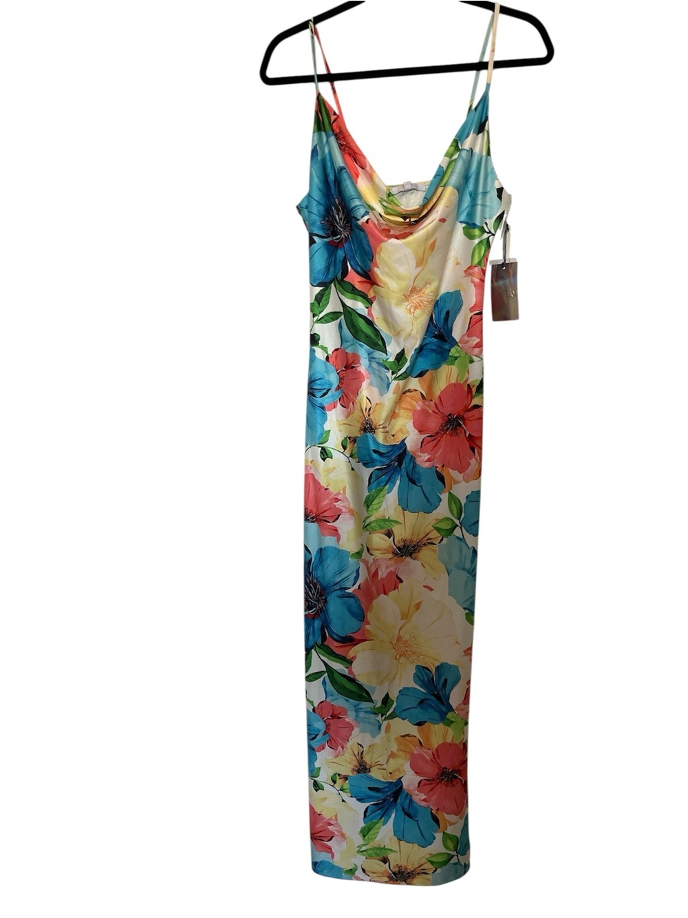 iris Floral Cowl Slip Maxi Dress in Blue, Pink, Yellow, Cream & Green